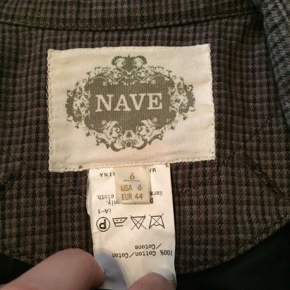 NAVE brown Trench Coat Jacket Sz 6/S GUC plaid - Picture 2 of 5
